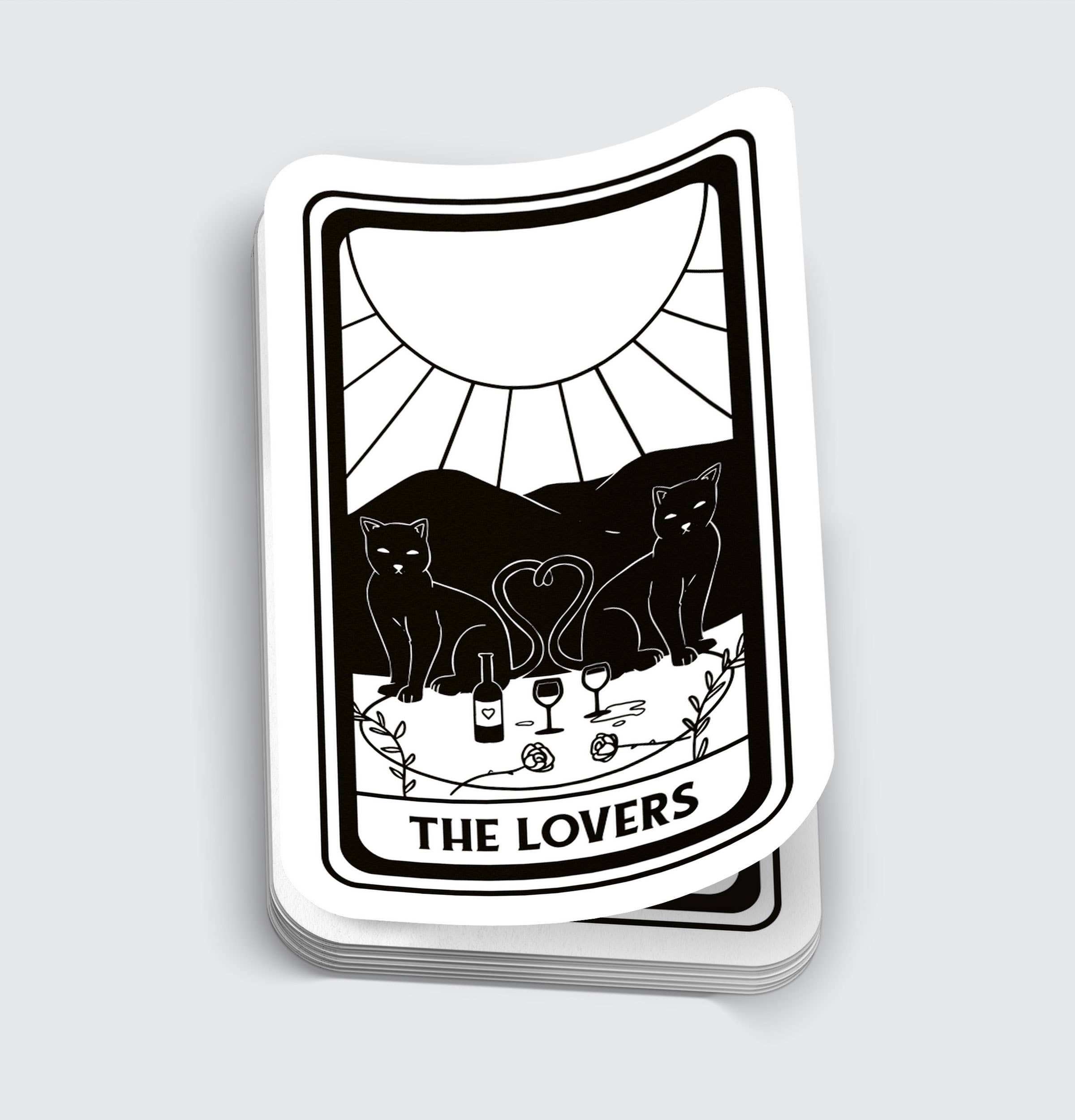 Cat Black and White Lovers Tarot Card Sticker - 3"