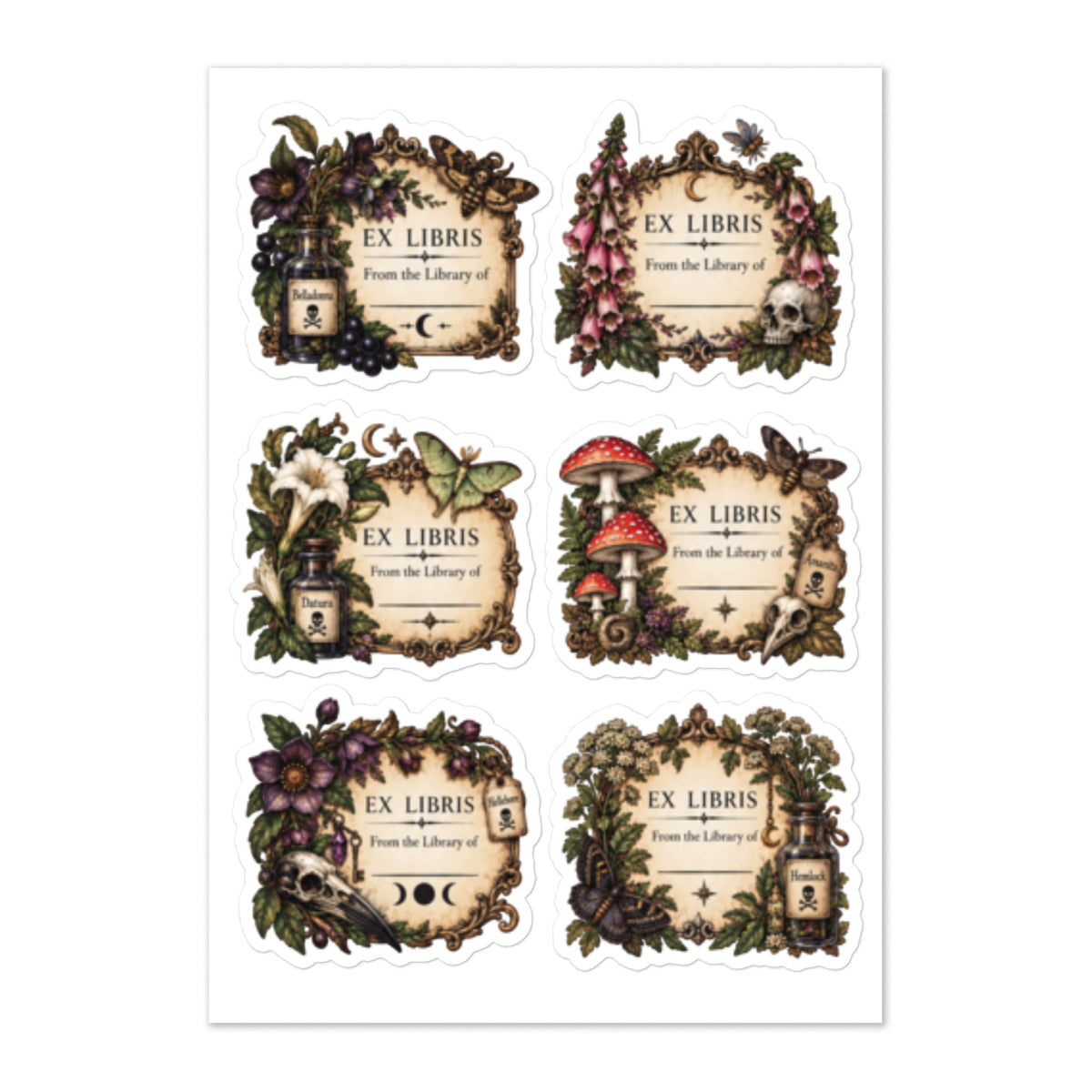 Dark Apothecary Botanical Bookplate Sticker Sheet – Thorn & Thimble