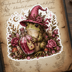 Pink Frog Witch Cute Cottagecore Vinyl Sticker – Thorn & Thimble