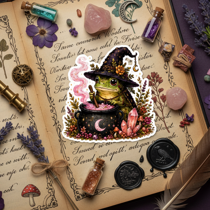 Frog Witch Cauldron Sticker