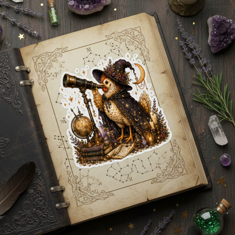Chicken Witch Astronomy Sticker