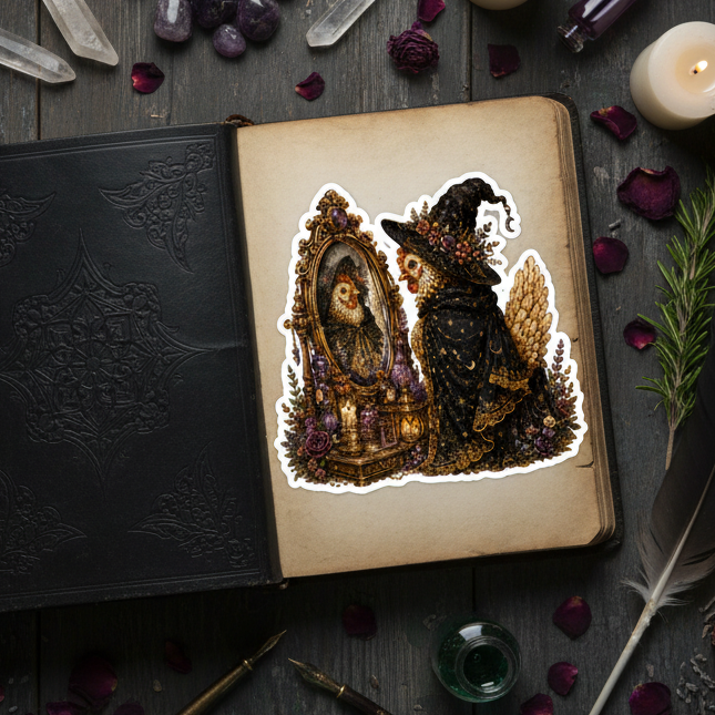 Chicken Witch Mirror Sticker
