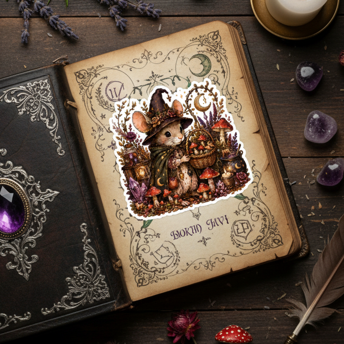 Witch Mouse Basket Sticker