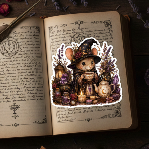 Mouse Witch Tea Sticker