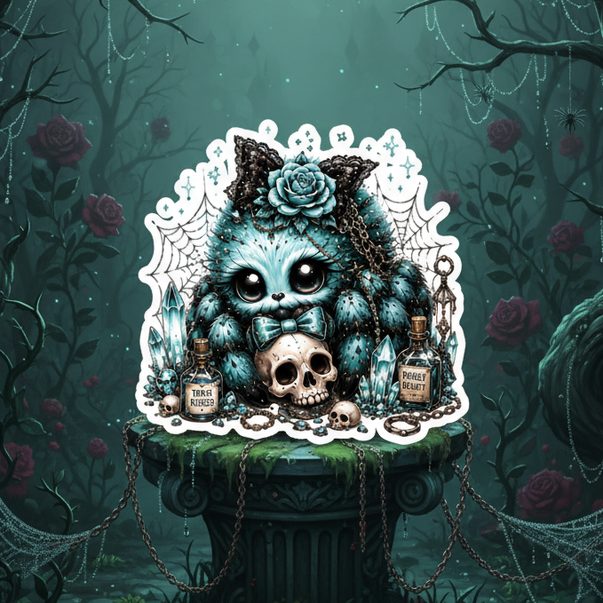 Sweet Little Spiders Cyan Sticker