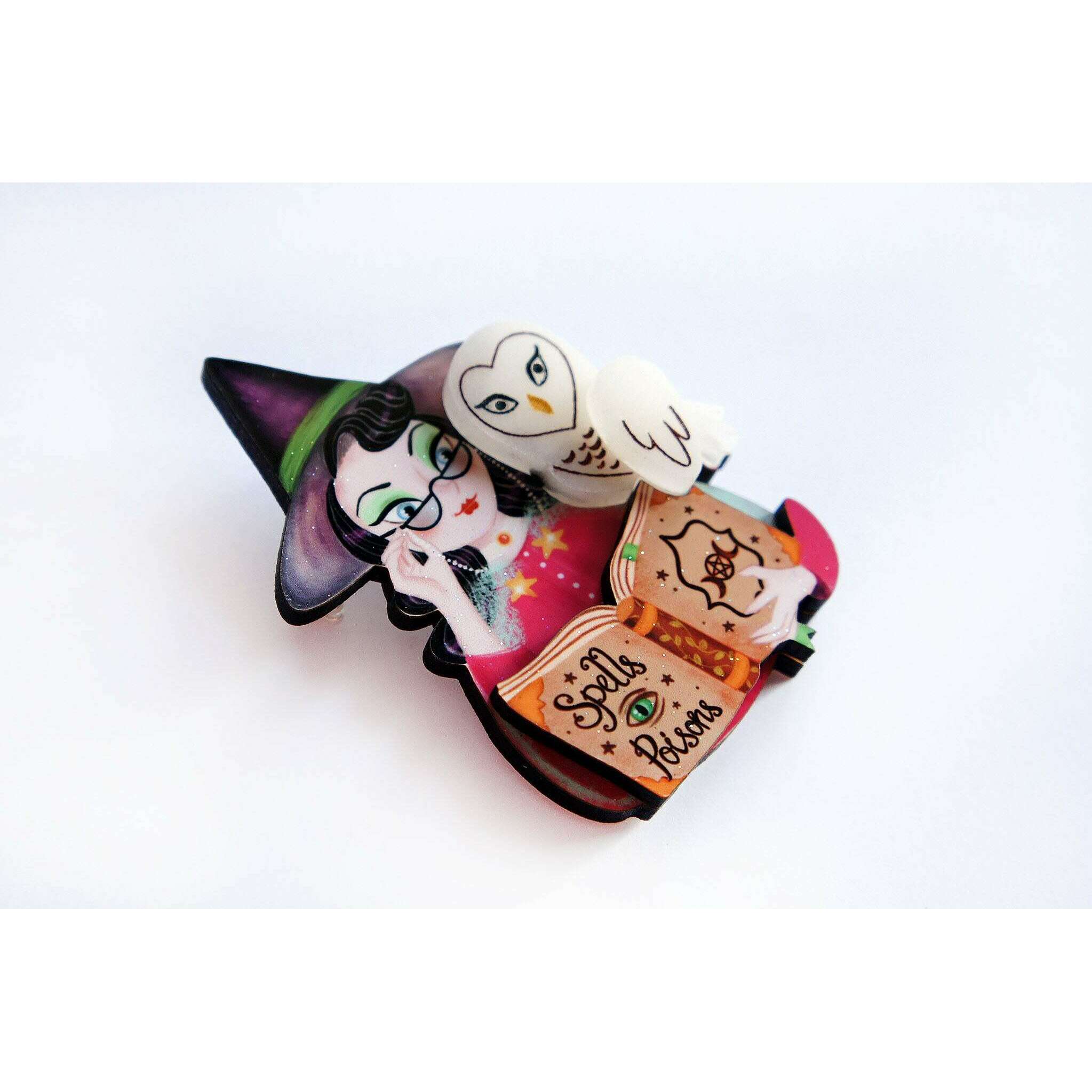 Witch with Owl Halloween Brooch by Laliblue