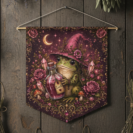 Frog Witch Pink Potion Pennant Banner