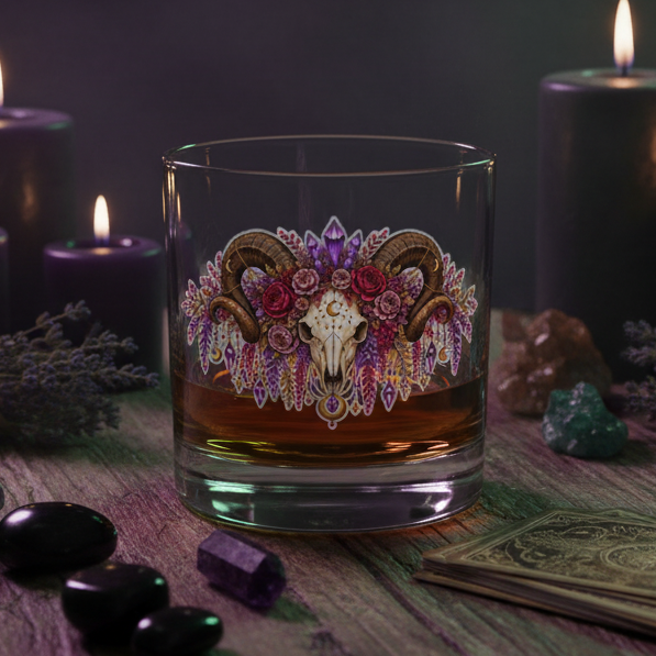 Ram Skull Gothic Boho Rocks Glass