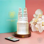 Moroccan Selenite Twin-Tower Crystal Lamp – Thorn & Thimble