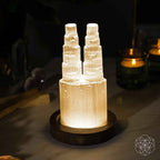 Moroccan Selenite Twin-Tower Crystal Lamp – Thorn & Thimble