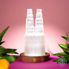Moroccan Selenite Twin-Tower Crystal Lamp – Thorn & Thimble