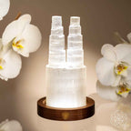 Moroccan Selenite Twin-Tower Crystal Lamp – Thorn & Thimble