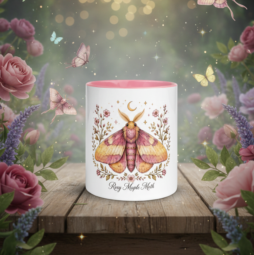 Rosy Maple Moth Mug with Color Inside