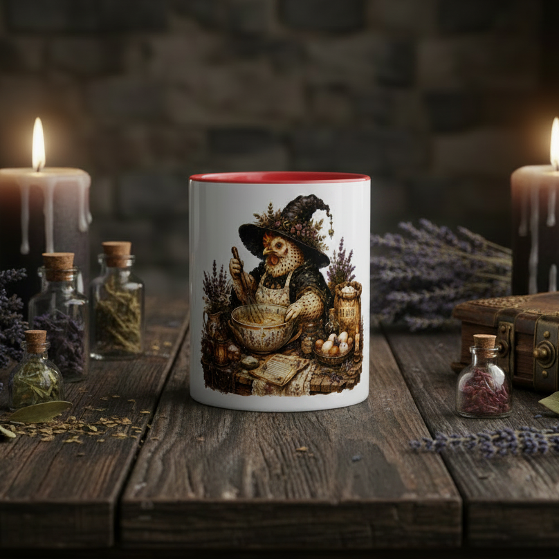 Chicken Witch Baker Mug with Color Inside