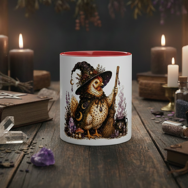 Chicken Witch Broom Mug with Color Inside