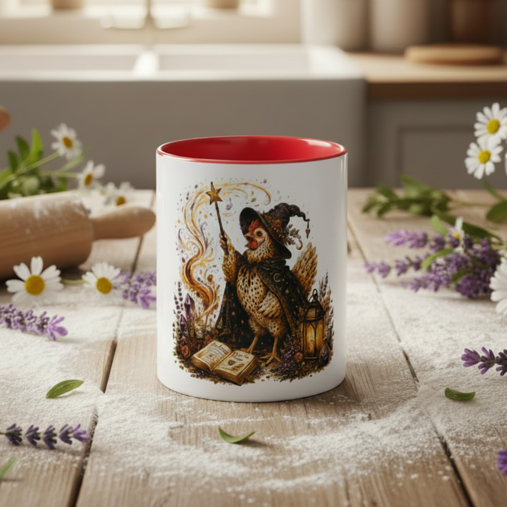 Chicken Witch Wand Mug with Color Inside